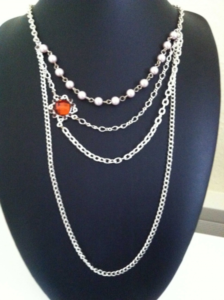 Vintage Statement Kette Silber mit bronzem Stein