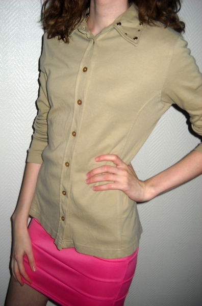 Nieten Studs Kragen Bluse Cardigan Jacke Esprit beige Langarm Baumwolle 34 36 38 XS S M