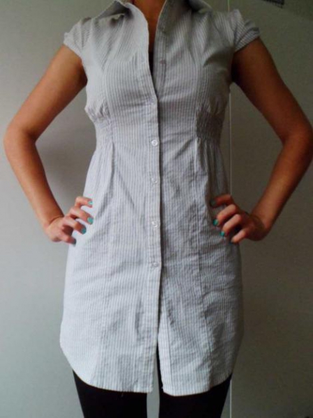 süße Longbluse weiß grau gestreift babydoll 36/38