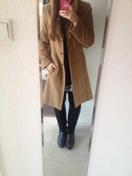 Escada Mantel beige nude braun S 36 Wolle Seide Wollmantel
