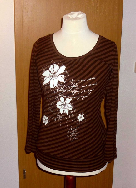 Longshirt braun schwarz Blumen Flower Druck emo Rockabilly L