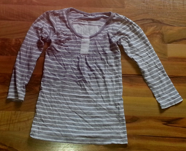 Mädchen Langarm-Shirt in grau/weiß gestreift, Größe 110#10067
