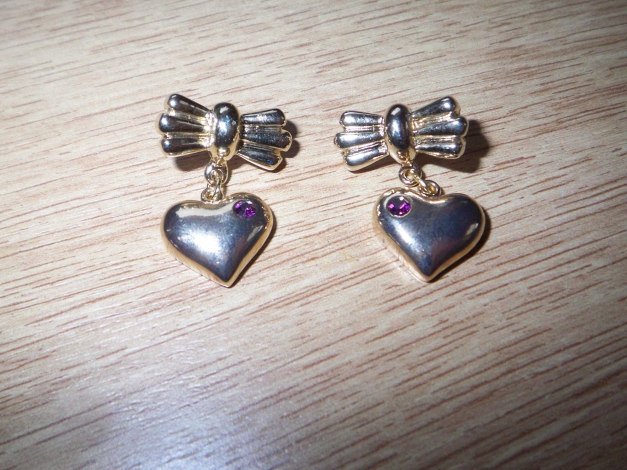 Ohrringe Stecker Herz Schleife rosa Glitzerstein NEU