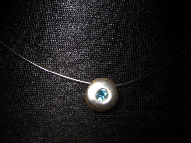 Vintage Kette Anhänger Schmuck schlicht mit blauem Stein Metall Silber Türkis