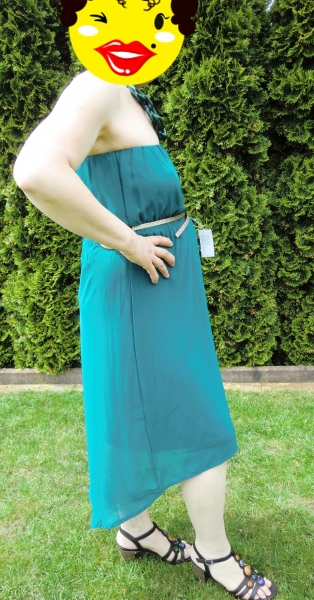 Bandeau Kleid vokuhila türkis gold mit Gürtel neu ungetragen Chiffon