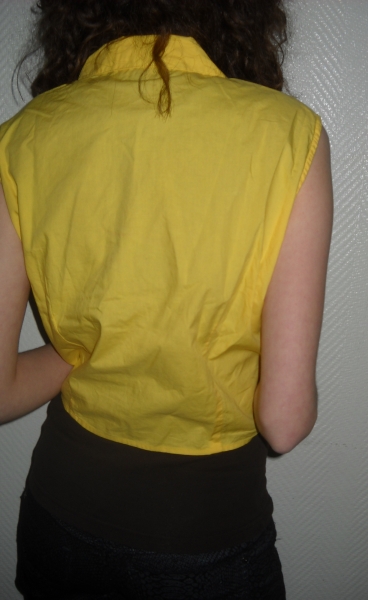 Colour Blocking Hemd Bluse Knoten Tunika Wickelbluse Bindeband gelb ärmellos 34 36 38 XS S M 