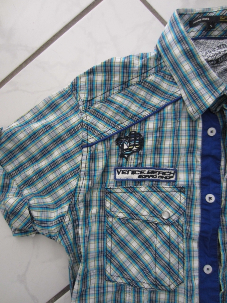 schönes blau/weiß/türkis karriertes Hemd - kurzärmlig