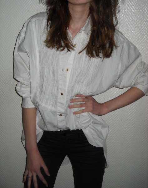 Vintage Boyfriend Long Bluse Hemd Shirt weiß creme Oversized Tunika gesmogt XS S M L 34 36 38 40