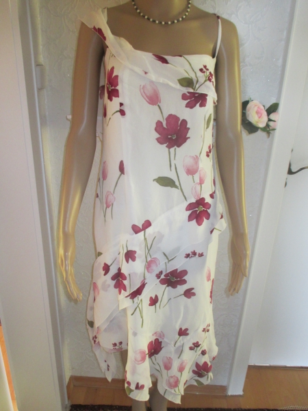 NEU mit ETIKETT * Edel * Anlass * Cocktail * Blumen * Blüten * Flower- Power * Seiden- Crepè de Chine * Zipfel * Träger- Kleid 