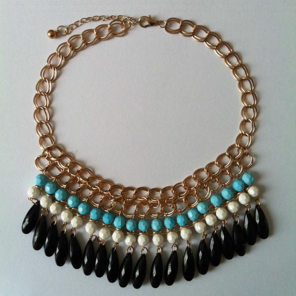 Gold Blau Schwarze Statement Kette