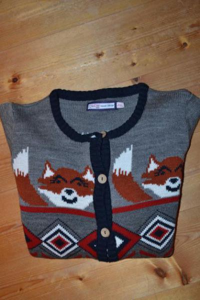 Strickjacke Fuchsmuster Caro blau grau rost rot