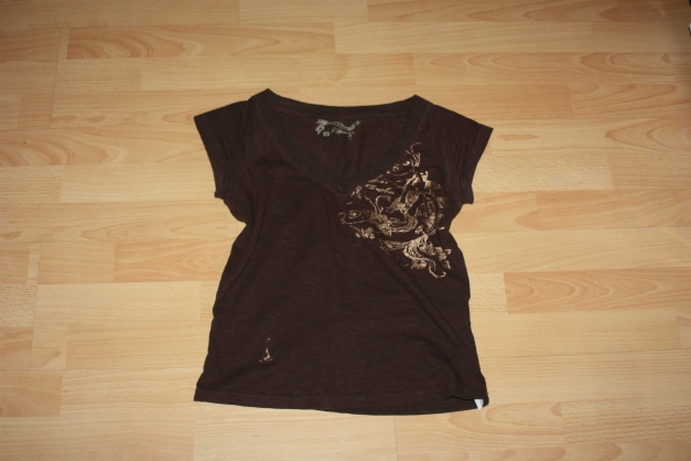 Süßes Fishbone T-Shirt, braun, mit Druck, gold, Gr. XS