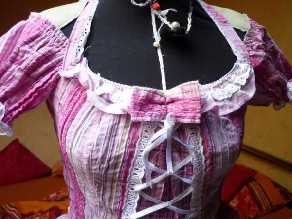 Schulterfreie Bluse Top Dirndl Carmen Hippie Schleife pink rosa