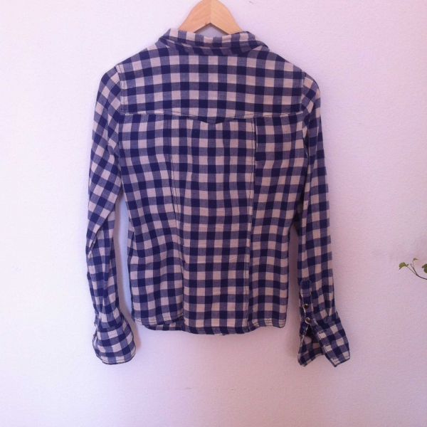 Blau weiß karierte Bluse Hemd