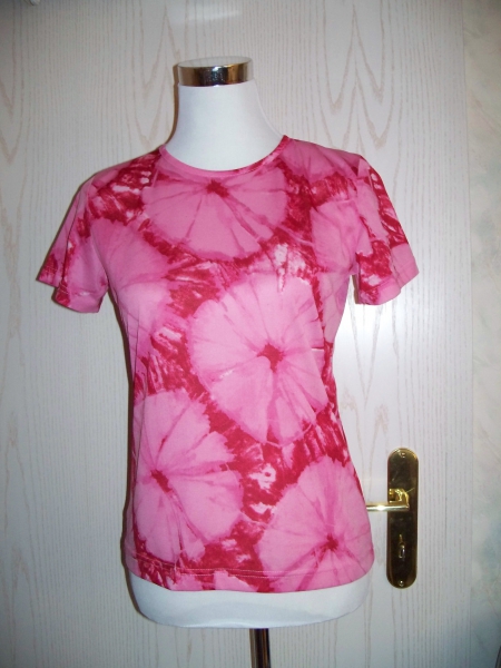 Rosa-rotes Batik-Shirt im Vintage-70er-Style Gr. S (Kostüm)