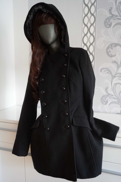Mantel schwarz Military Militär mit Kapuze 42 XL