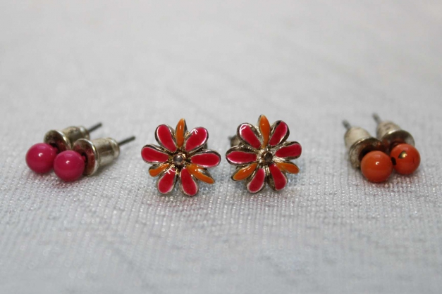 3 Paar Ohrstecker Blumen Orange Pink