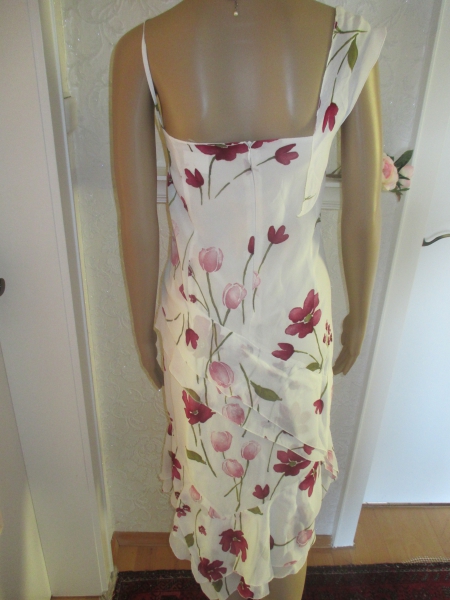 NEU mit ETIKETT * Edel * Anlass * Cocktail * Blumen * Blüten * Flower- Power * Seiden- Crepè de Chine * Zipfel * Träger- Kleid 