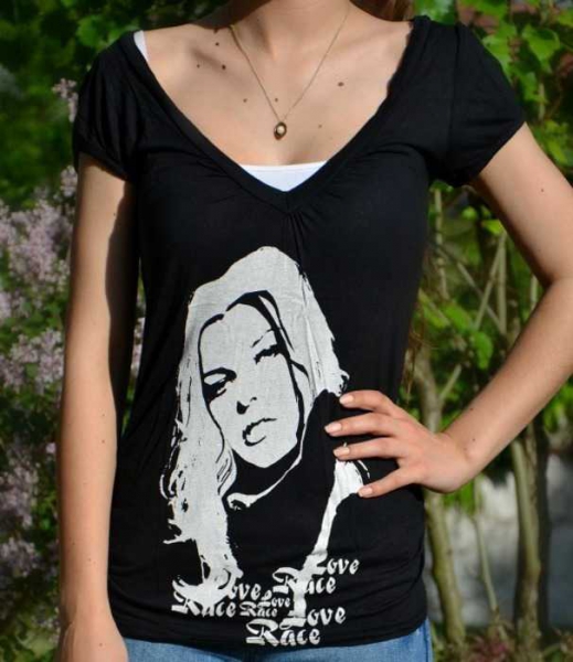 Schwarzes oversized Long Shirt mit Print 34 36 XS S