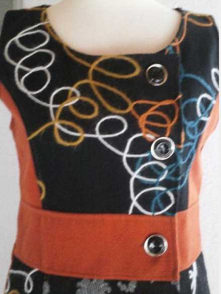  Wolle Filz Kleid XS S 34 36 schwarz bunt Gummi Wollfäden