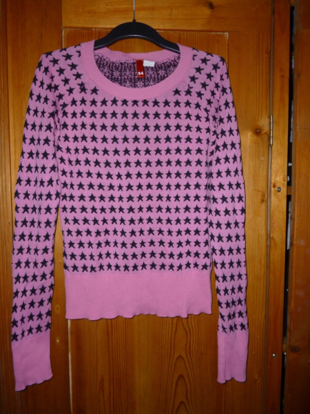 Pullover Pulli 34 36 Sterne pink schwarz Punk Rockabilly H&M Strick