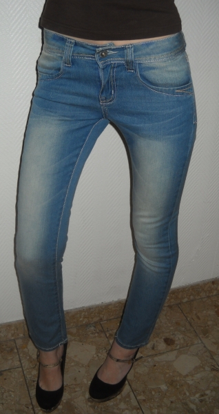 Röhren Jeans Hose coole Waschung Einschubtaschen Bund jeans blau 32 34 36 XXS XS S