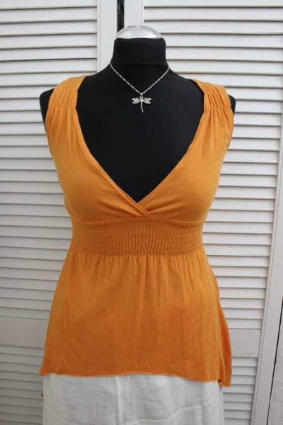 C&A Babydoll Orange Shirt Trägershirt ausgefallen XS S 34 36 tiefes Dekolleté