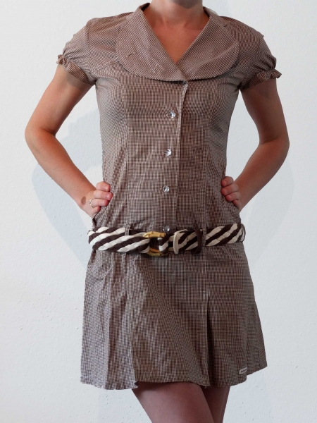 Blutsgeschwister / Blutsschwester Kleid / Sommerkleid braun weiß beige kariert mit Gürtel