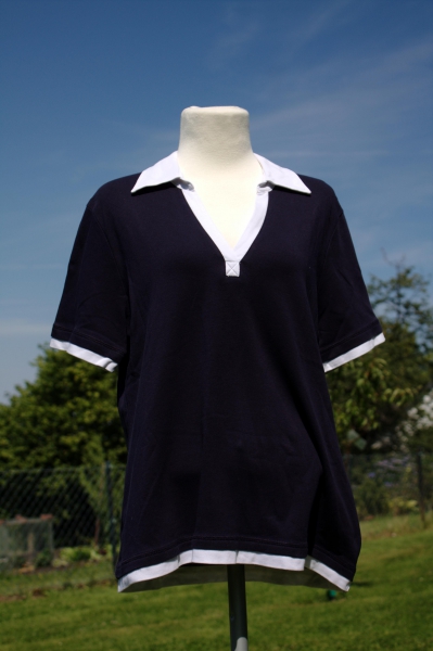 T-Shirt dunkelblau marineblau weisse Einsätze Polokragen