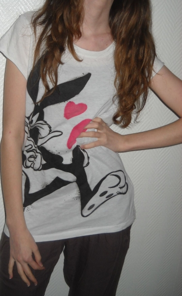 Zara Trf Shirt Bugs Bunny Motiv Top Tunika Longtop weiß Vintage 34 36 38 XS S M Boho Oversized