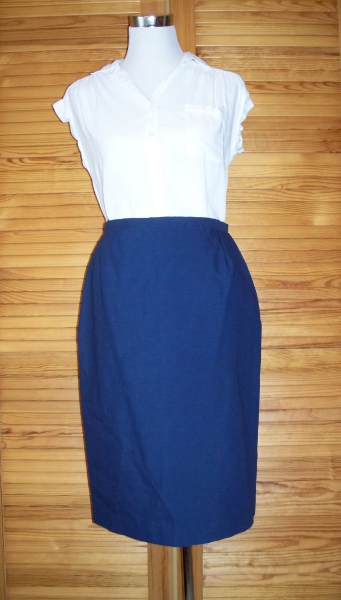 VINTAGE// Marineblauer Midirock (highwaist) von *Trevira 70/30*