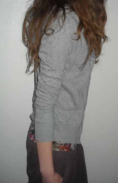 Only Boho Jacke Cardigan Strickjacke Vintage grau 34 XS S 36 38 40 Oversized Kapuze Druckknöpfe