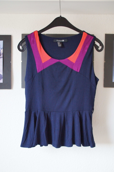 wie neu Peplum Top lila Bubikragen zooey deschanel stil