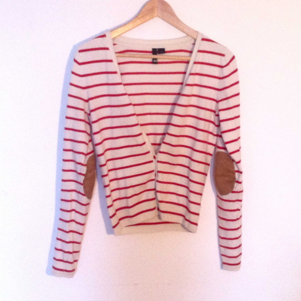 Gestreifter Cardigan Leder Elbow Patches/Flicken