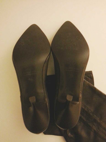 Neu! Braune spitz zulaufende hohe Lederstiefel mit seitlich verstellbarer Raffung Gr. 38 / Ungetragen!