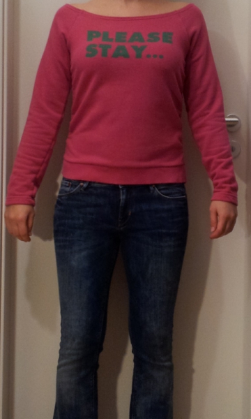 Kurzpullover in pink mit Aufdruck, Größe M
