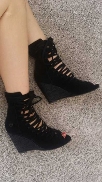 Edle BRONX Wildleder Schnür Pumps High Heels 37