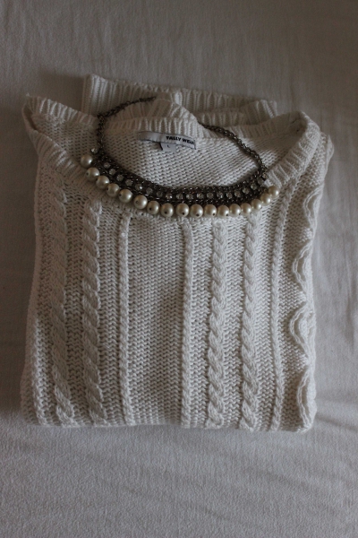 Strickpullover Zopfmuster weiß