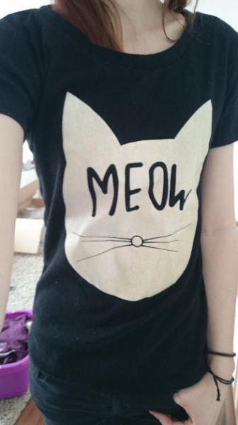 schwarzes Shirt Katze meow Druck