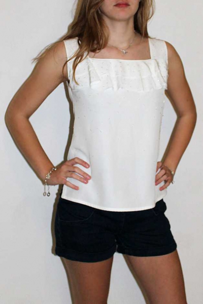 Bluse mit Volants, Pailetten, Seide