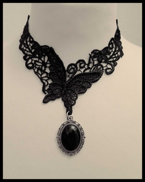 Collier, Choker, Spitze, Schmetterling, Gothic, statement, Victorian, Cabochon, Halskette