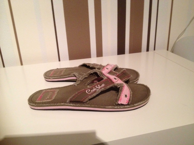 Latschen Schlappen Gr 37 Khaki - Rosa