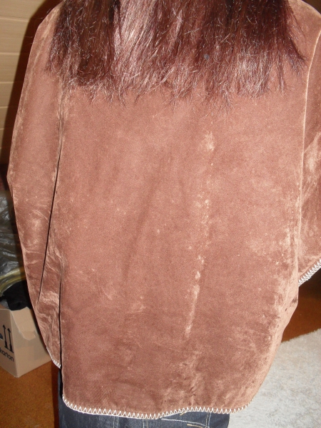 braune/ beige Velour Jacke mit Lammfellimitat waschbar mit Ziersaum GR XL
