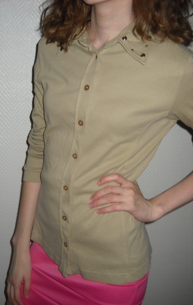 Nieten Studs Kragen Bluse Cardigan Jacke Esprit beige Langarm Baumwolle 34 36 38 XS S M