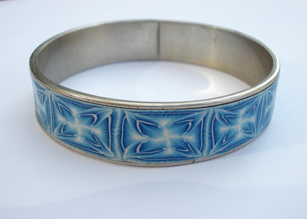 Armreif silber blau hellblau Muster Batik 90er gemustert Alpaca Mexico Neunziger