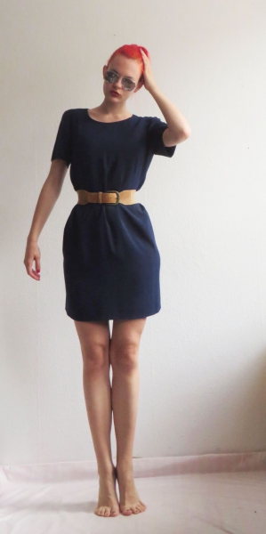 Elegantes dunkelblaues Etuikleid Gr. 40 42 M Business retro chic