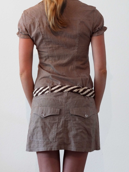 Blutsgeschwister / Blutsschwester Kleid / Sommerkleid braun weiß beige kariert mit Gürtel