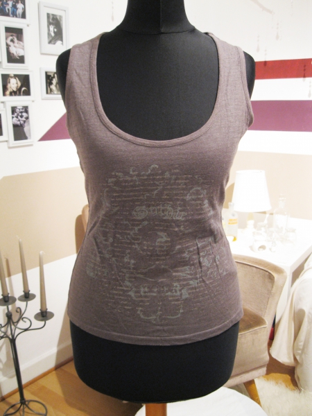taupe / graues Tanktop Gr. S 36 unauffälliger verschnörkelter Print