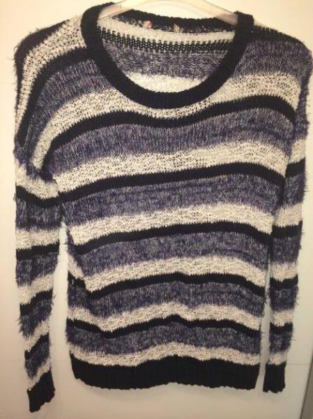 Pullover flauschig weich weiß blau getreift S / Koton