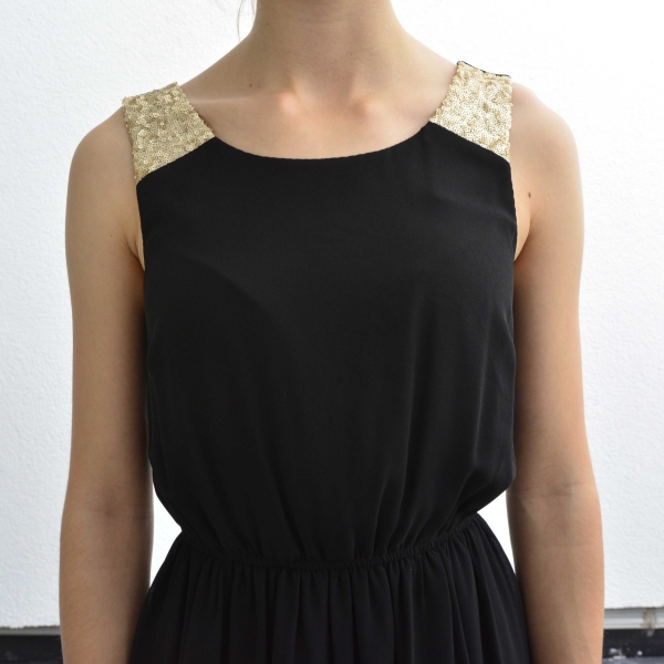 Primark Vokuhila Kleid Schwarz Gold Glitzer Pailetten